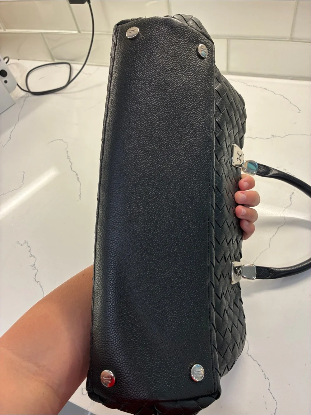 Black Woven Leather Tote Bag - Unbranded